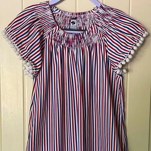 Busy Bee Red White Blue Stripe Angel Sleeve Dress 8 Patriotic July 4th Holiday